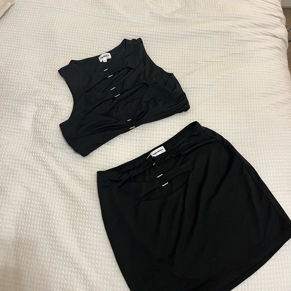 Superdown Black Mini Skater Skirt Set for Cocktail Night Out